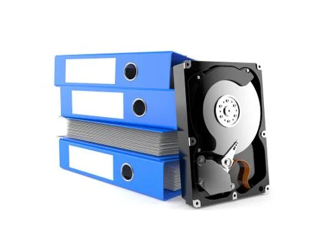 Hard drive with stack of ring binders Stock Illustration