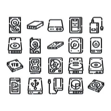 Hard drive storage computer memory digital devices icons Stock Illustration