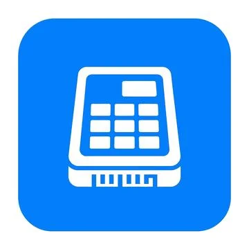 Hard drive storage device icon design in white on blue for digital data man.. Stock Illustration