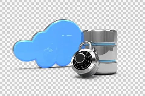 Hard drive symbol with combination lock and blue cloud Stock Illustration