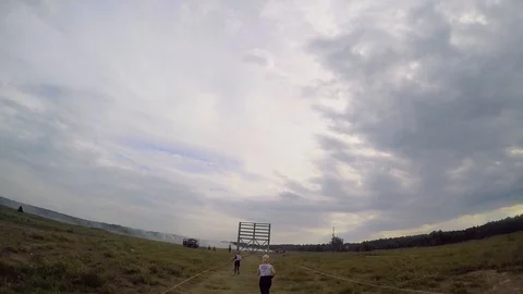 Hard game, running on the field before the next test Stock Footage 127708936