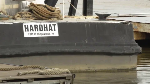 Hard Hat Area sign on river at Port Of Bridgewater, Pa Stock Footage 71146174