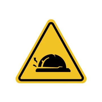 Hard hat area warning sign on yellow triangle board Stock Illustration