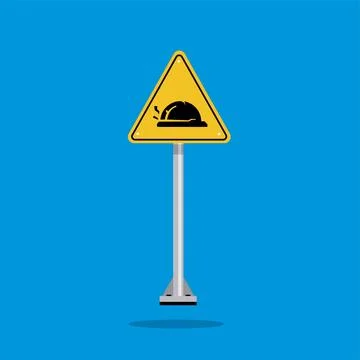 Hard hat area warning sign on yellow triangle board Stock Illustration
