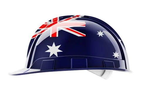 Hard hat with Australian flag, 3D rendering Stock Illustration