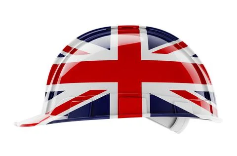 Hard hat with British flag, 3D rendering Stock Illustration