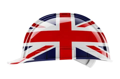 Hard hat with British flag, 3D rendering Hard hat with British flag, 3D re... Stock Photos