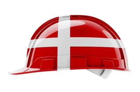 Hard hat with Danish flag, 3D rendering Stock Illustration