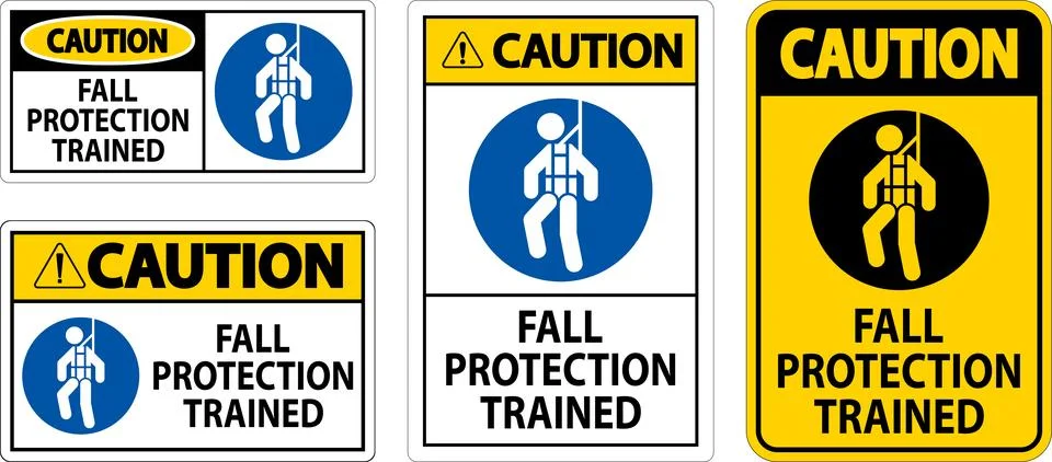 Hard Hat Decals, Caution Fall Protection Trained Stock Illustration