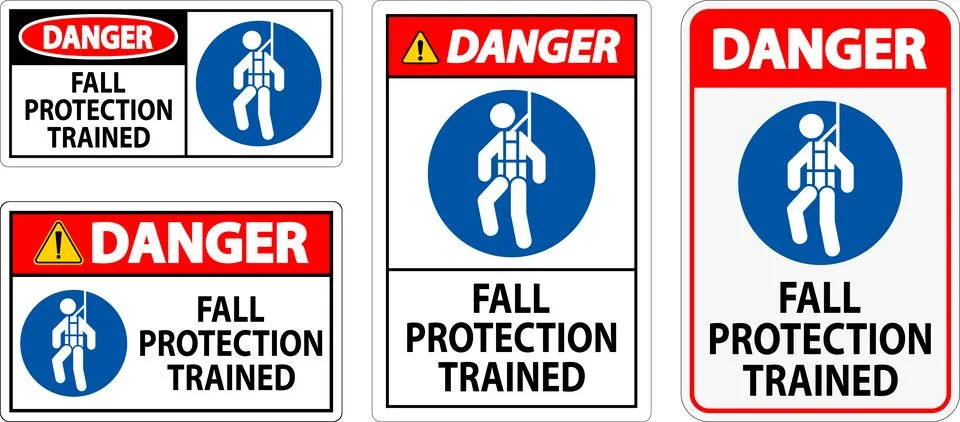Hard Hat Decals, Danger Fall Protection Trained Stock Illustration