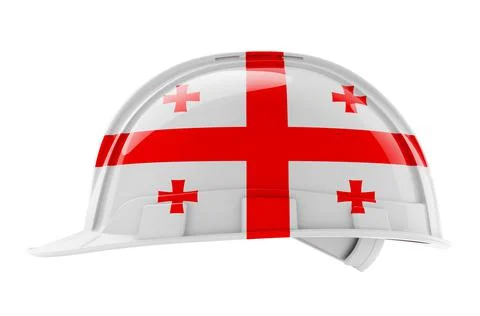 Hard hat with Georgian flag, 3D rendering Stock Illustration
