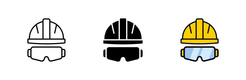 Hard hat with goggles icon. Construction helmet with safety mask vector sym.. Stock Illustration
