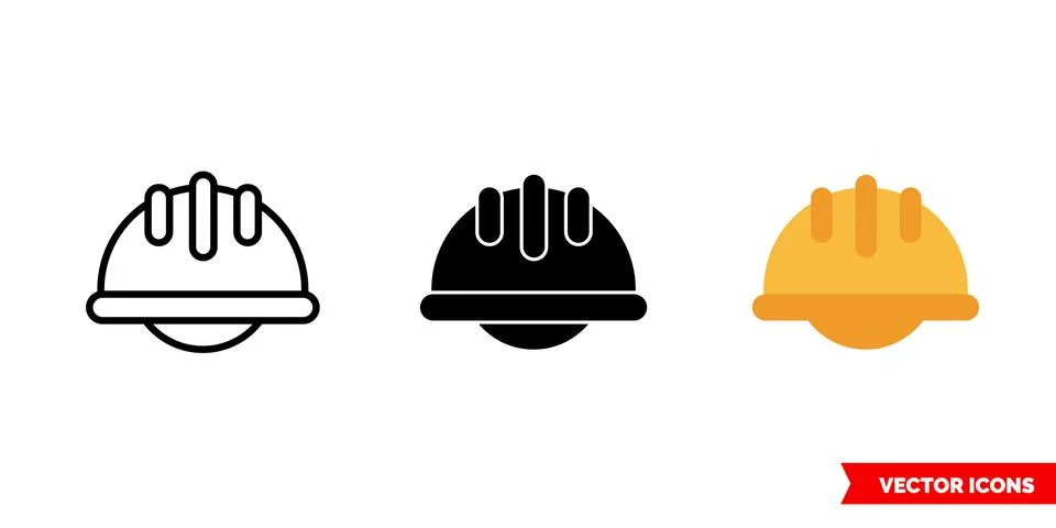 Hard hat icon of 3 types color, black and white, outline. Isolated vector sig Stock Illustration