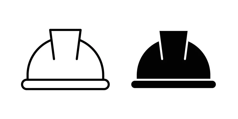 Hard hat icon drawing lines. Silhouette style vector bundle Stock Illustration