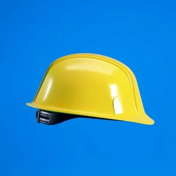 Hard hat isolated on blue background with copy space, 3d render. Stock Illustration