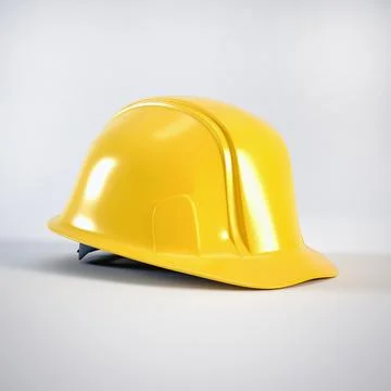 Hard hat isolated on white. 3d render. Yellow hard hat for Labour Day concept Stock Illustration