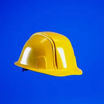 Hard hat for Labour Day concept. Yellow helmet isolated on blue background,.. Stock Illustration