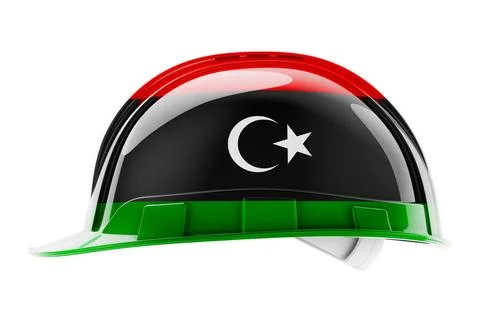 Hard hat with Libyan flag, 3D rendering Hard hat with Libyan flag, 3D rend... Stock Photos