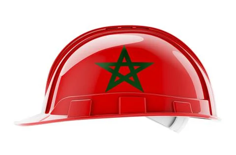 Hard hat with Moroccan flag, 3D rendering Stock Illustration