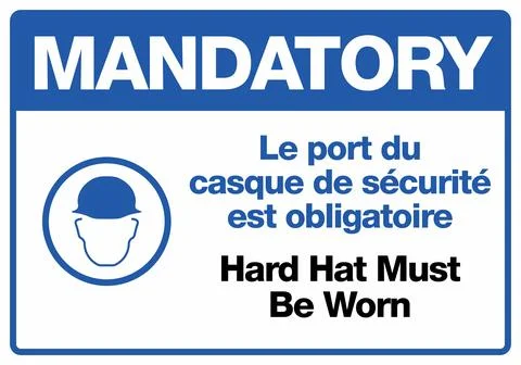 Hard Hat Must Be Worn French English Mandatory Safety Signs Stock Illustration