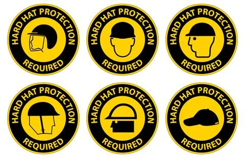 Hard Hat Protection Required Area Sign On White Background Illustrazione stock