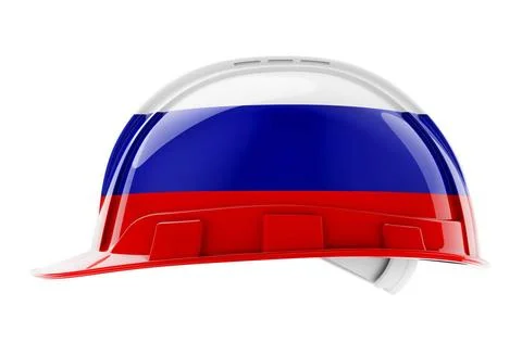 Hard hat with Russian flag, 3D rendering Hard hat with Russian flag, 3D re... Stock Photos