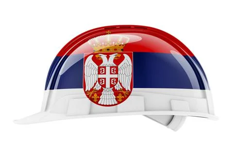 Hard hat with Serbian flag, 3D rendering Stock Illustration