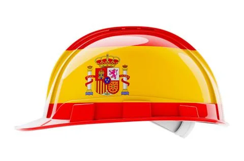 Hard hat with Spanish flag, 3D rendering Hard hat with Spanish flag, 3D re... Stock Photos