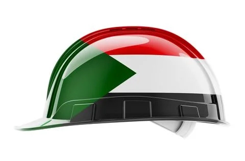 Hard hat with Sudanese flag, 3D rendering Stock Illustration