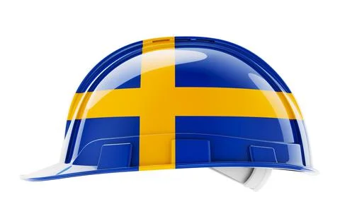 Hard hat with Swedish flag, 3D rendering Stock Illustration