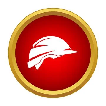 Hard hat symbol on a round red button with a gold border Stock Illustration