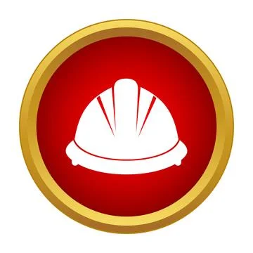 Hard hat symbol within a red and gold circle for worker safety Stock Illustration