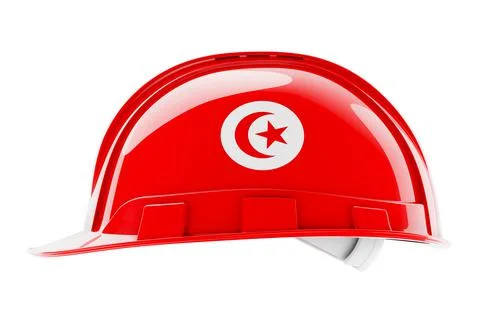 Hard hat with Tunisian flag, 3D rendering Stock Illustration