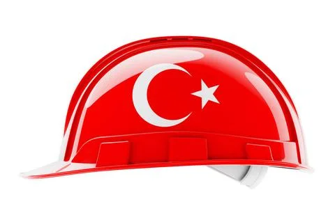 Hard hat with Turkish flag, 3D rendering Hard hat with Turkish flag, 3D re... Stock Photos