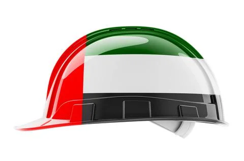 Hard hat with the UAE flag, 3D rendering Stock Illustration