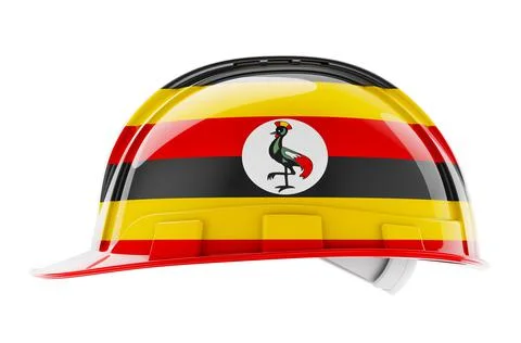 Hard hat with Ugandan flag, 3D rendering Stock Illustration