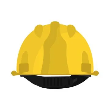 Hard hat yellow back view vector icon. Construction helmet engineer equipment Stock Illustration