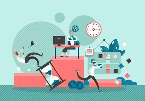 Hard office work, vector flat style design illustration Stock Illustration