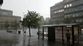 Hard rain from thunderstorm on the street in Brunswick city Germany 4k or 4k+ Resolution