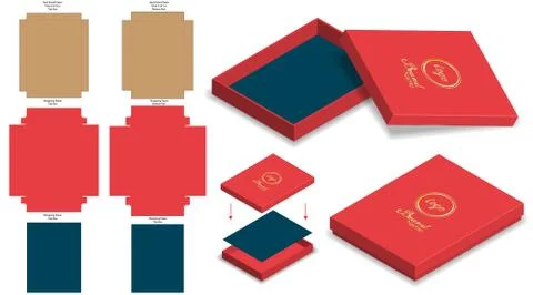 Hard rigid box 3d mockup with dieline template Stock Illustration