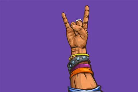 Hard rock hand on violet Stock Illustration