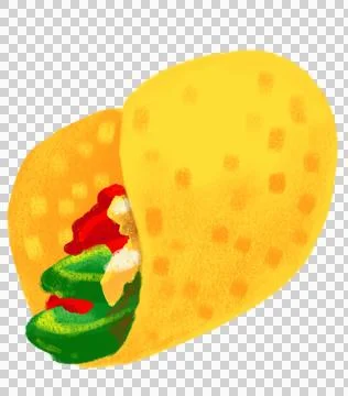 Hard shell taco in corn tortilla Mexican food illustration chalk doodle 스톡 일러스트
