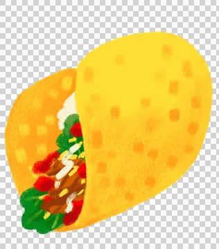 Hard shell taco in corn tortilla Mexican food illustration chalk doodle Illustrazione stock