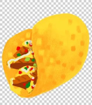 Hard shell taco in corn tortilla Mexican food illustration chalk doodle 스톡 일러스트