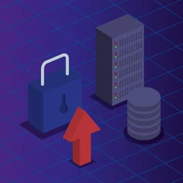 Hard storage server with padlock security 스톡 일러스트