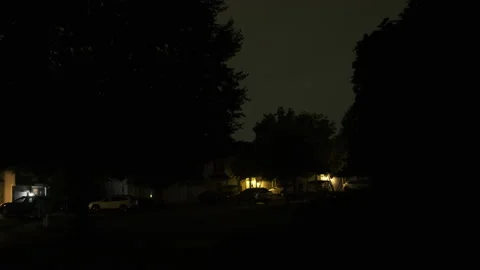 Hard storm in night time, with loud thunder and lightning, a suburban Video stock 218626047
