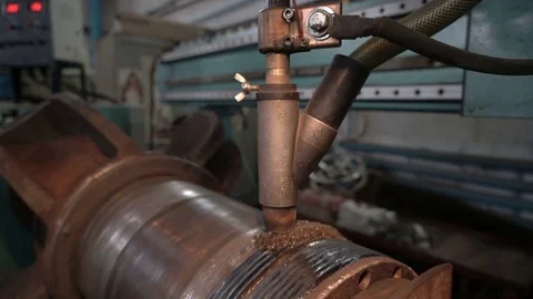 Hard surfacing by submerge arc welding process. Cnc machine builds up the metal Stock Footage 75249023