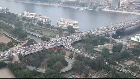 Hard traffic road at the evening in Cairo Stock Footage 10000674