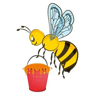 The hard-work bee holding a bucket full of honey Stock Illustration