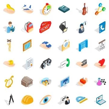 Hard work icons set, isometric style Stock Illustration